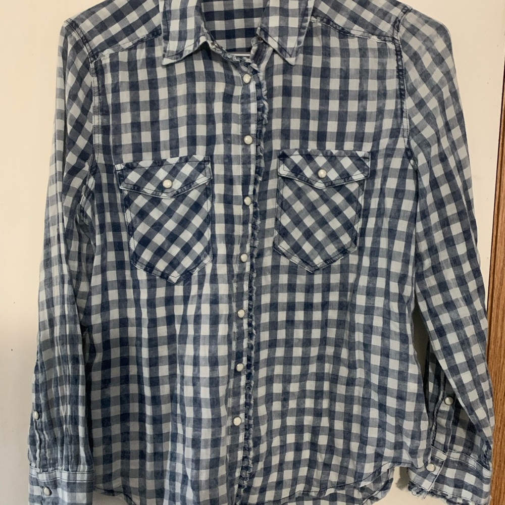 Sundance Navy and White Plaid Shirt